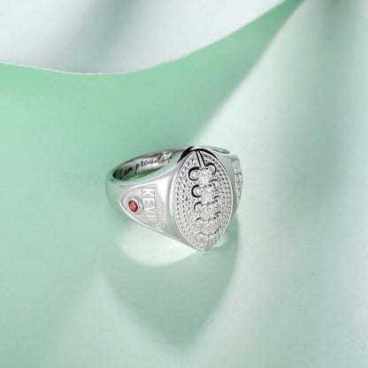 Personalized Football Ring with Birthstone and Engraving in Silver