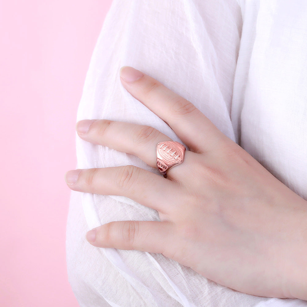 Personalized Football Ring with Birthstone and Engraving in Silver