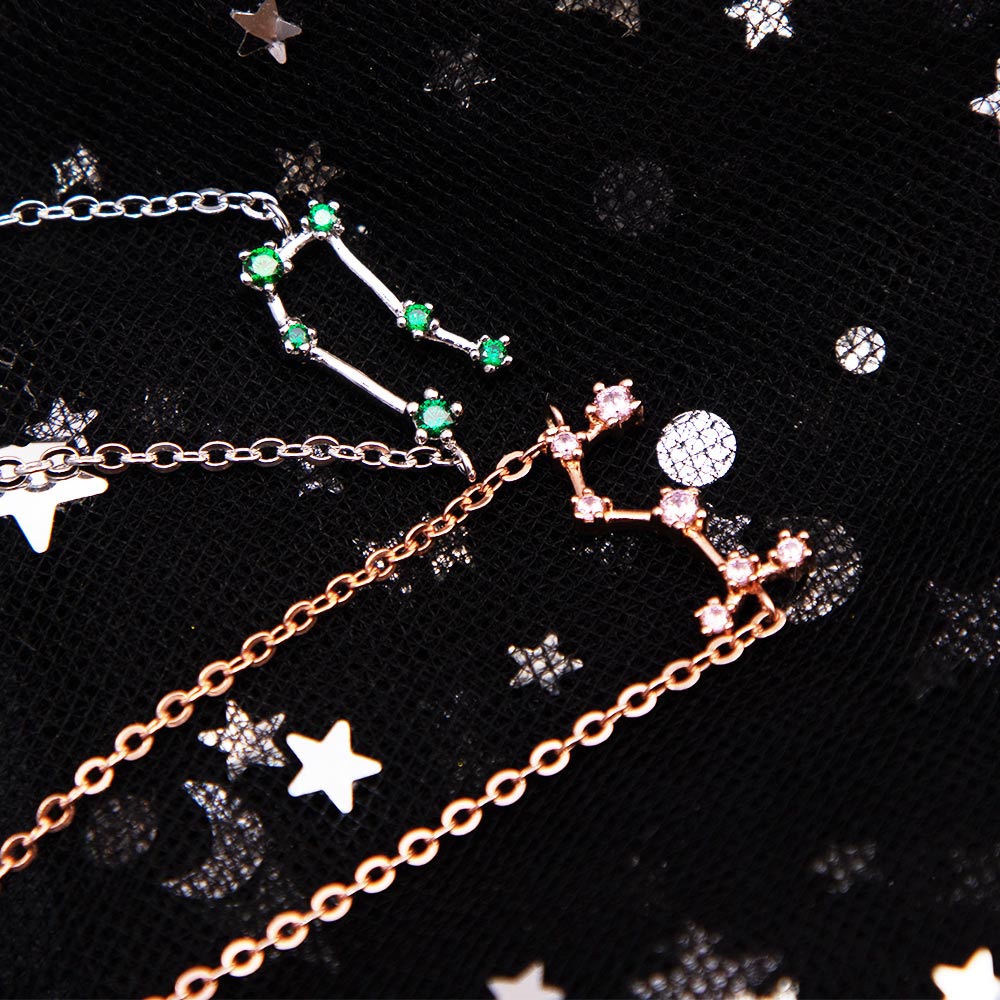 Custom Zodiac Sign Sideway Necklace with Birthstone - Star Style, personalized necklaces for horoscope lovers