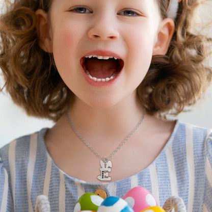 Dainty Custom Easter Bunny Letter Necklace with Name Stainless Steel