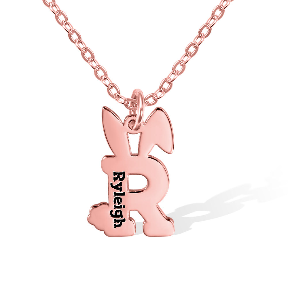 Dainty Custom Easter Bunny Letter Necklace with Name Stainless Steel