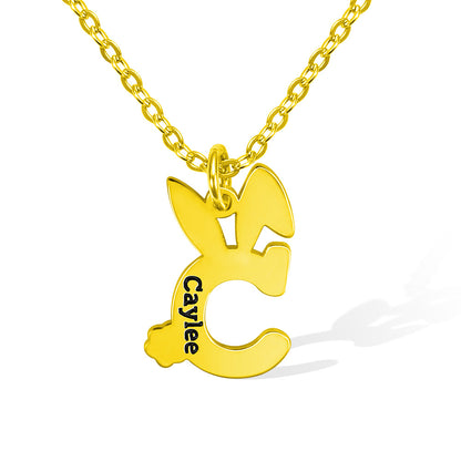 Dainty Custom Easter Bunny Letter Necklace with Name in Sterling Silver and 18K Gold Plated