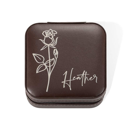 Custom Name Birth Flower Jewelry Travel Case, personalized floral jewellry gift box