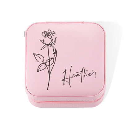 Custom Name Birth Flower Jewelry Travel Case, personalized floral jewellry gift box