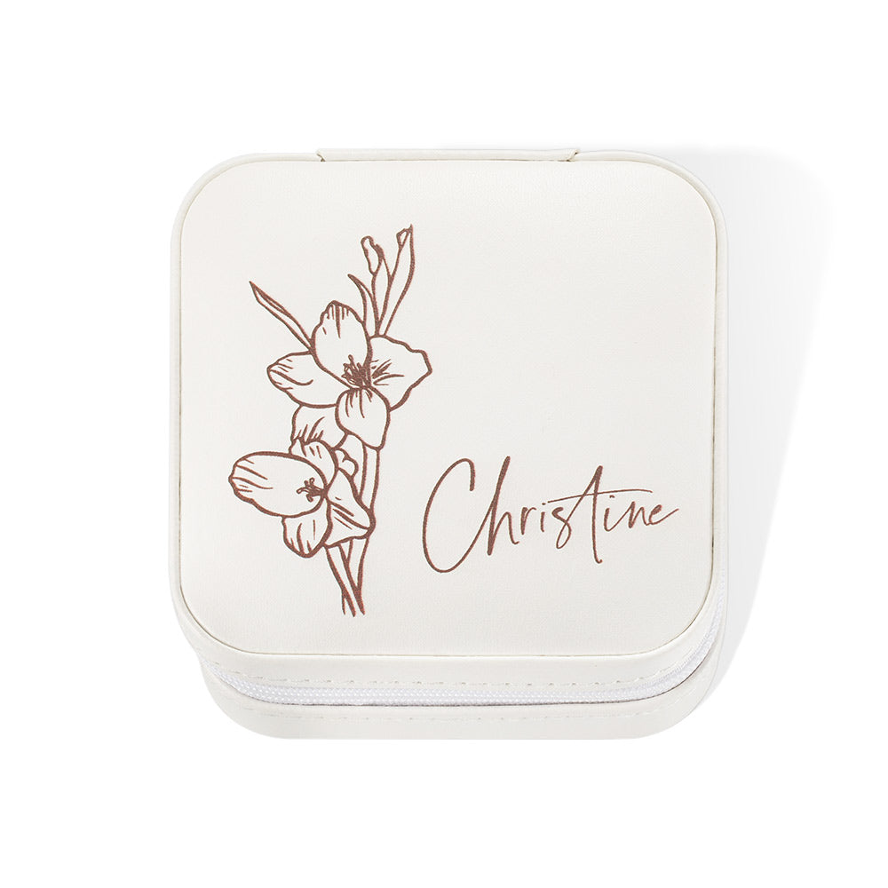 Custom Name Birth Flower Jewelry Travel Case, personalized floral jewellry gift box