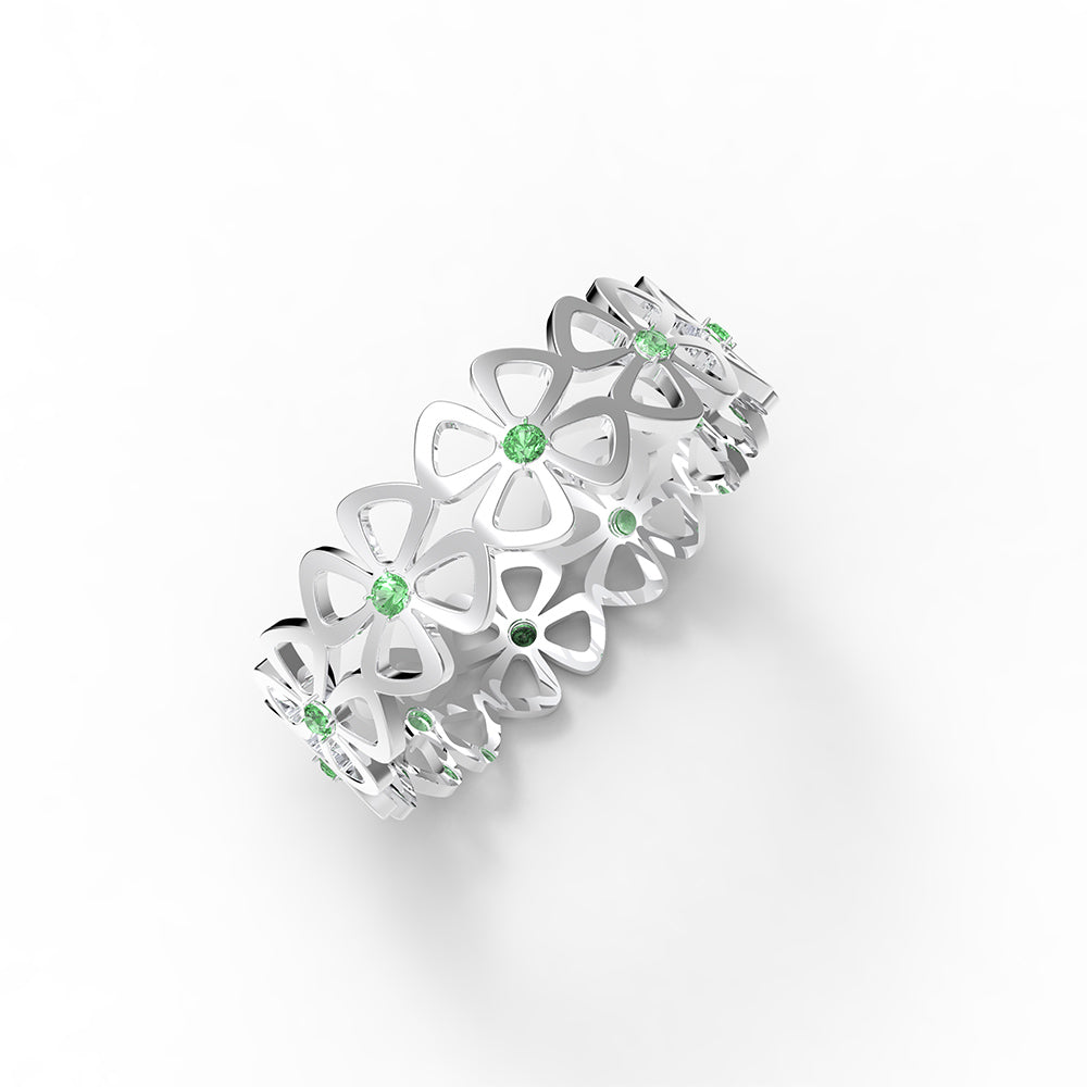 Personalized Four-Leaf Clover Array Birthstone Ring