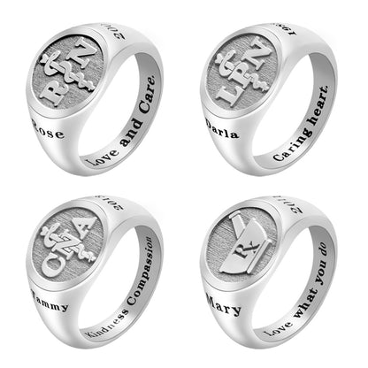 Personalized Medical Symbol Signet Rings in Sterling Silver (NOT Advisable to List on Etsy)