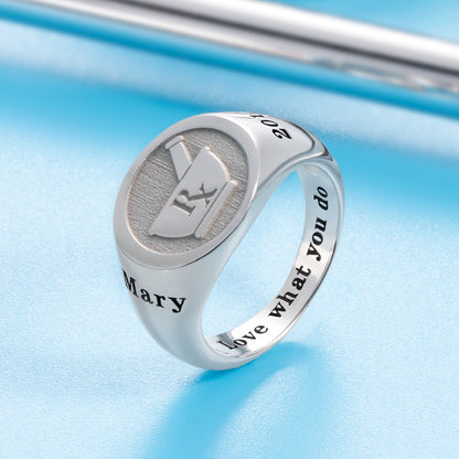 Personalized Medical Symbol Signet Rings in Sterling Silver (NOT Advisable to List on Etsy)