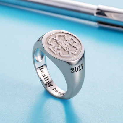 Personalized Medical Symbol Signet Rings in Sterling Silver (NOT Advisable to List on Etsy)