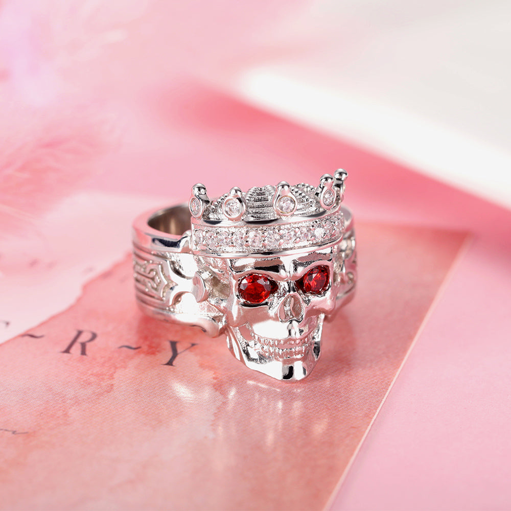 Engraved Skeleton King Ring with Birthstone