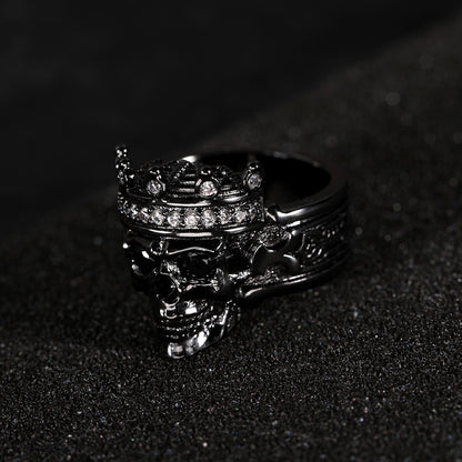 Engraved Skeleton King Ring with Birthstone