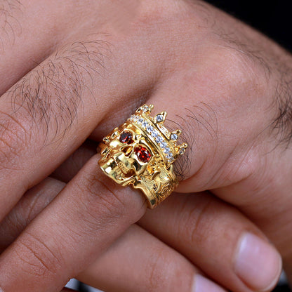 Engraved Skeleton King Ring with Birthstone