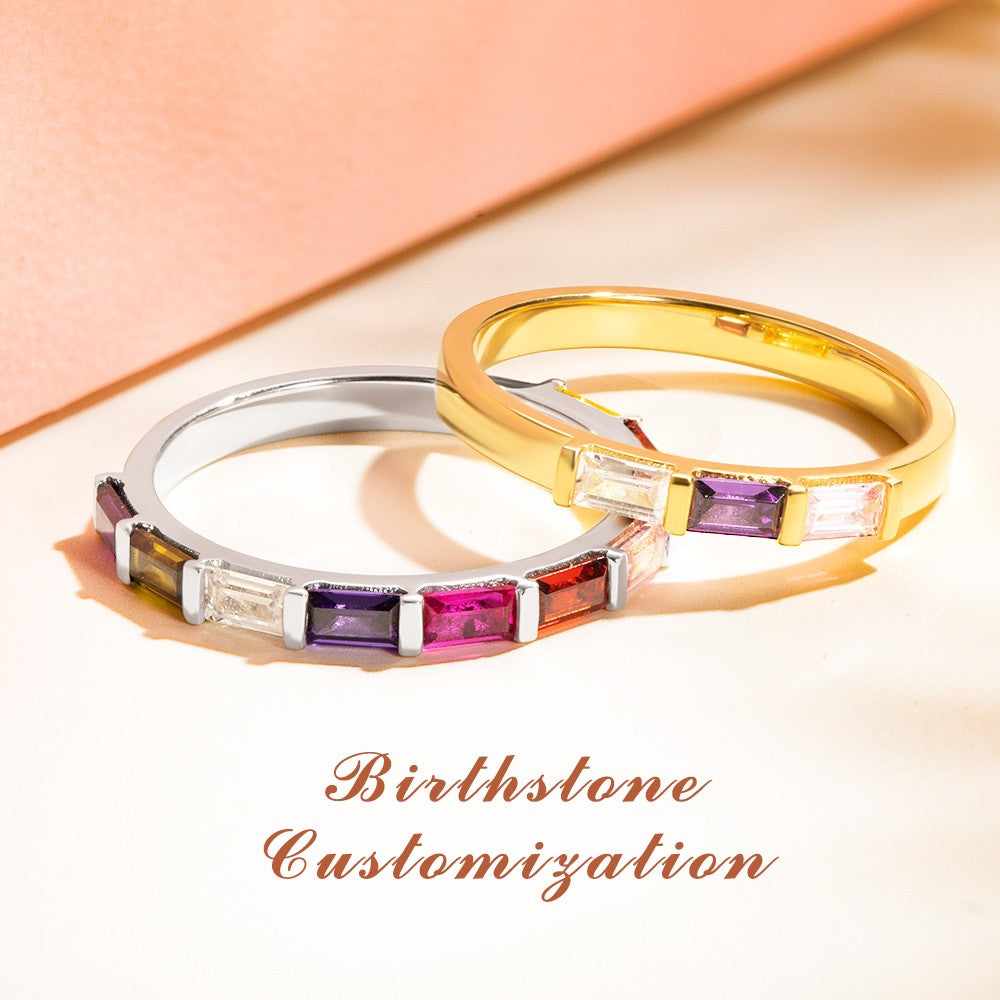 Family Rectangular Birthstone Ring Multi-Stone Ring