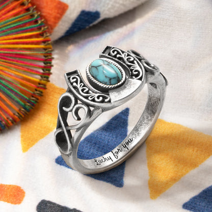 Custom Horse Shoes Turquoise Ring Sterling Silver 925