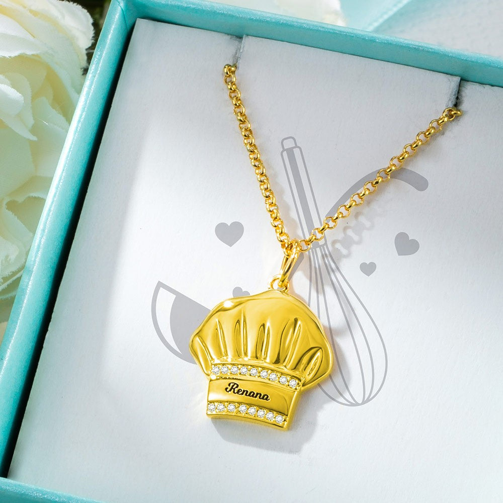 Brass Necklace, Custom Chef Hat Necklace