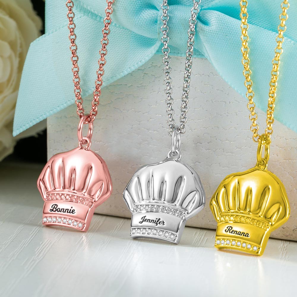 Brass Necklace, Custom Chef Hat Necklace