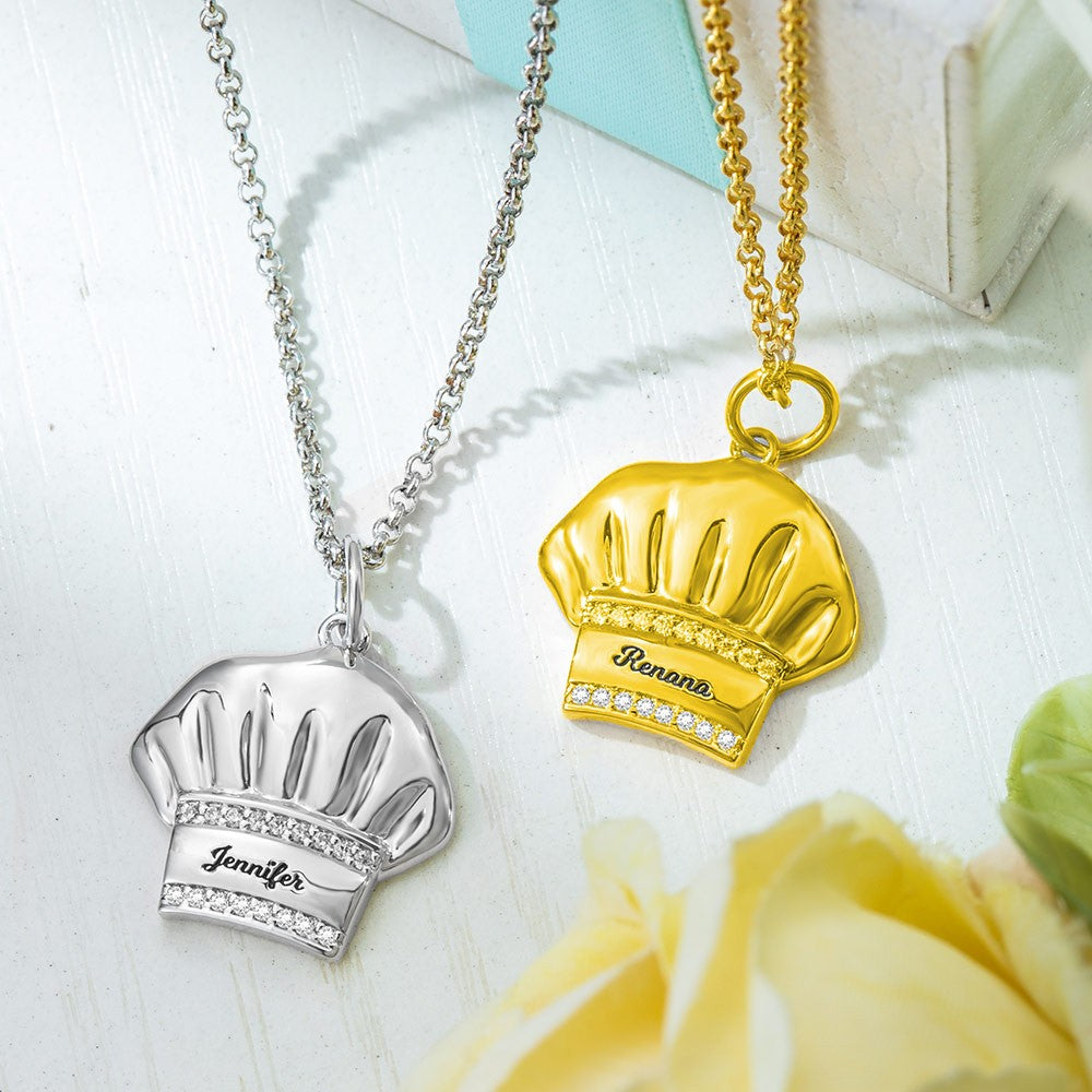 Brass Necklace, Custom Chef Hat Necklace