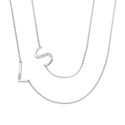 Dainty Personalized Sideways 2 Letters Layered Necklace with Names