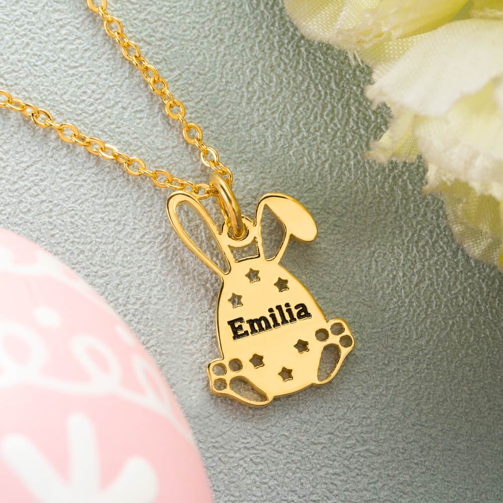 Dainty 18K Gold Plated Personalized Easter Bunny Egg Name Necklace