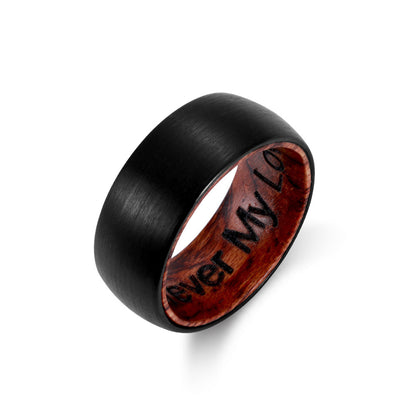 Engraved Black Wooden Tungsten Steel Ring With Ring Box