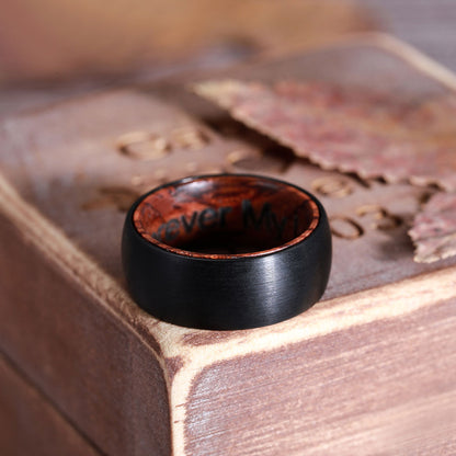 Engraved Black Wooden Tungsten Steel Ring With Ring Box