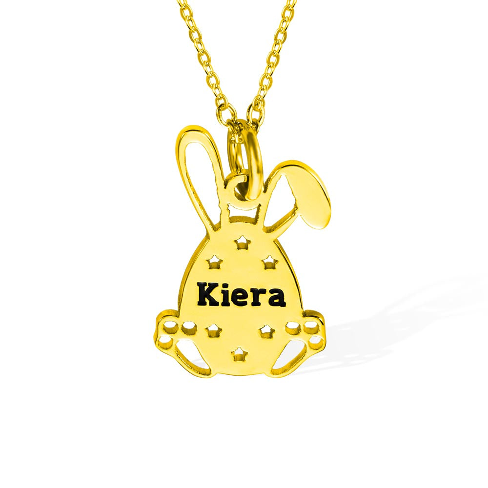 Dainty 18K Gold Plated Personalized Easter Bunny Egg Name Necklace Sterling Silver