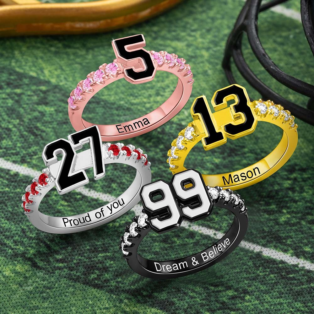 Personalized Sports Number Birthstone Ring