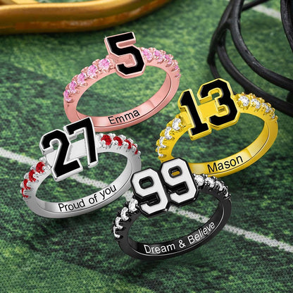 Personalized Sports Number Birthstone Ring