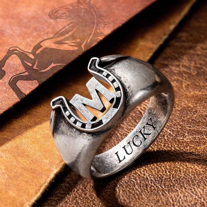 Customized Inner Engraved Letter Horseshoe Men's Ring