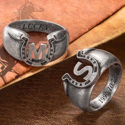 Customized Inner Engraved Letter Horseshoe Men's Ring