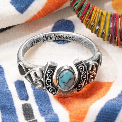 Custom Horse Shoes Turquoise Ring Brass