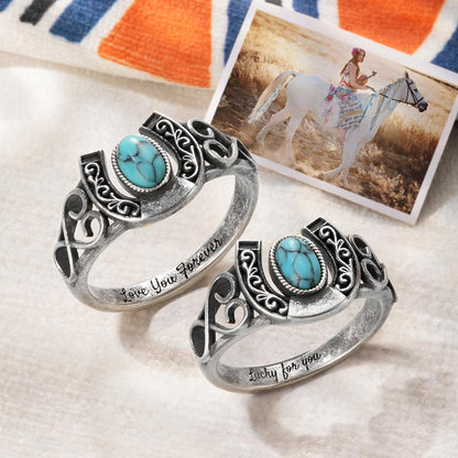 Custom Horse Shoes Turquoise Ring Brass