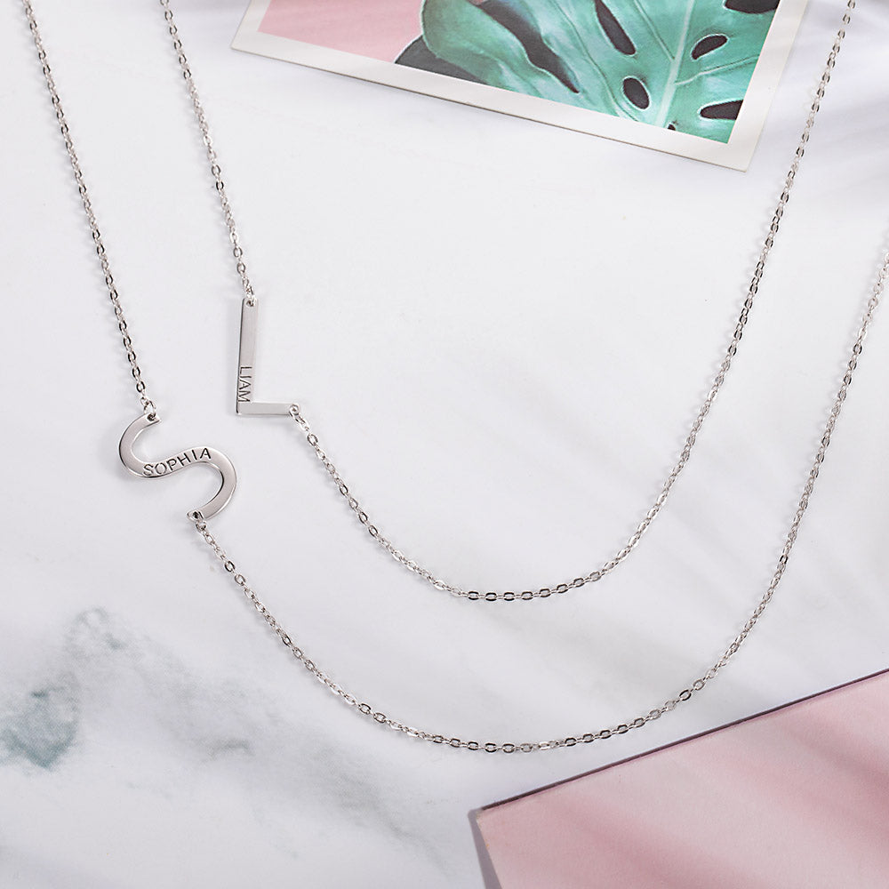 Dainty Personalized Sideways 2 Letters Layered Necklace