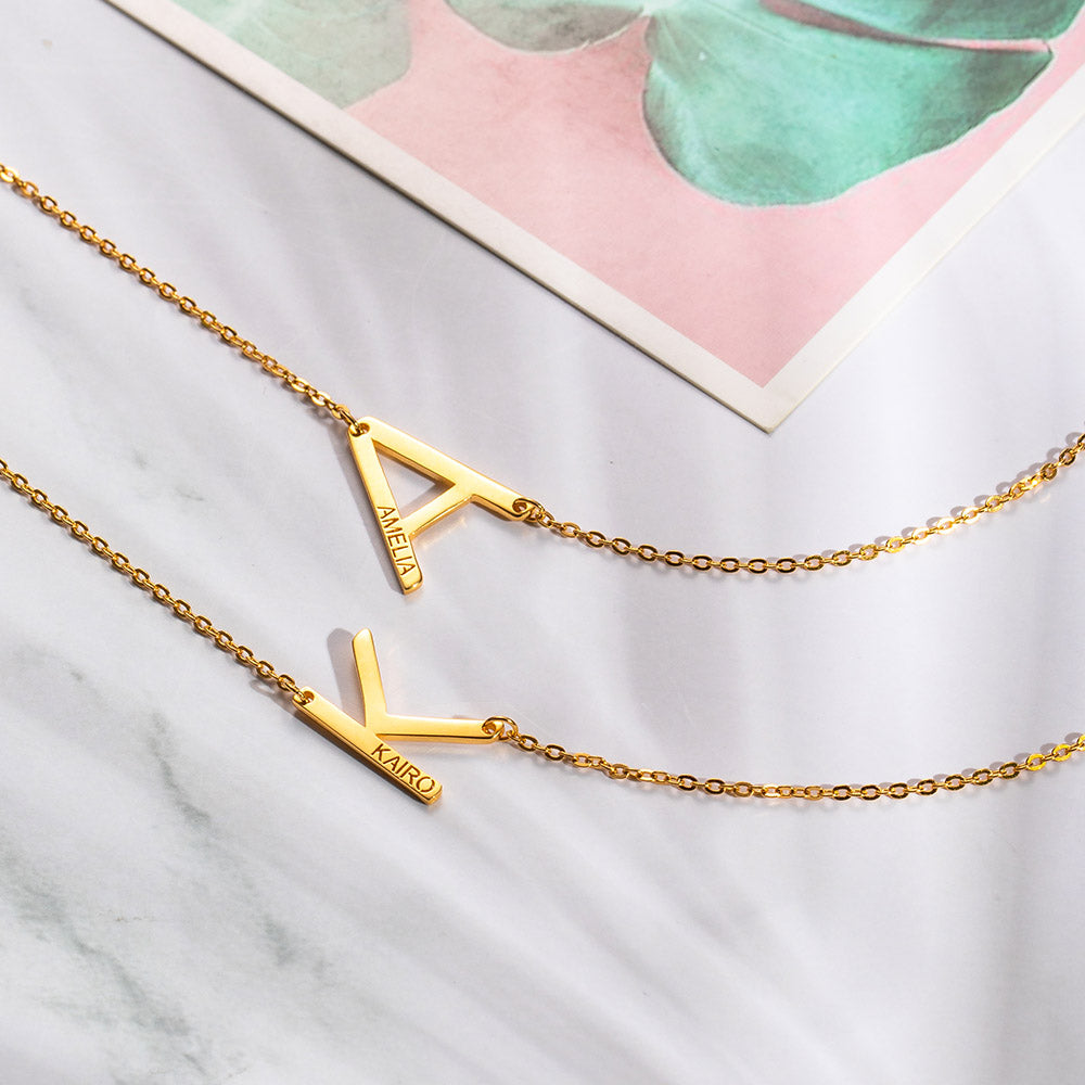 Dainty Personalized Sideways 2 Letters Layered Necklace