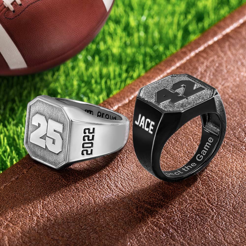 Engraved Number Signet Ring, Sterling Sliver 925, Sport Ring, Basketball Ring for Sports Enthusiasts