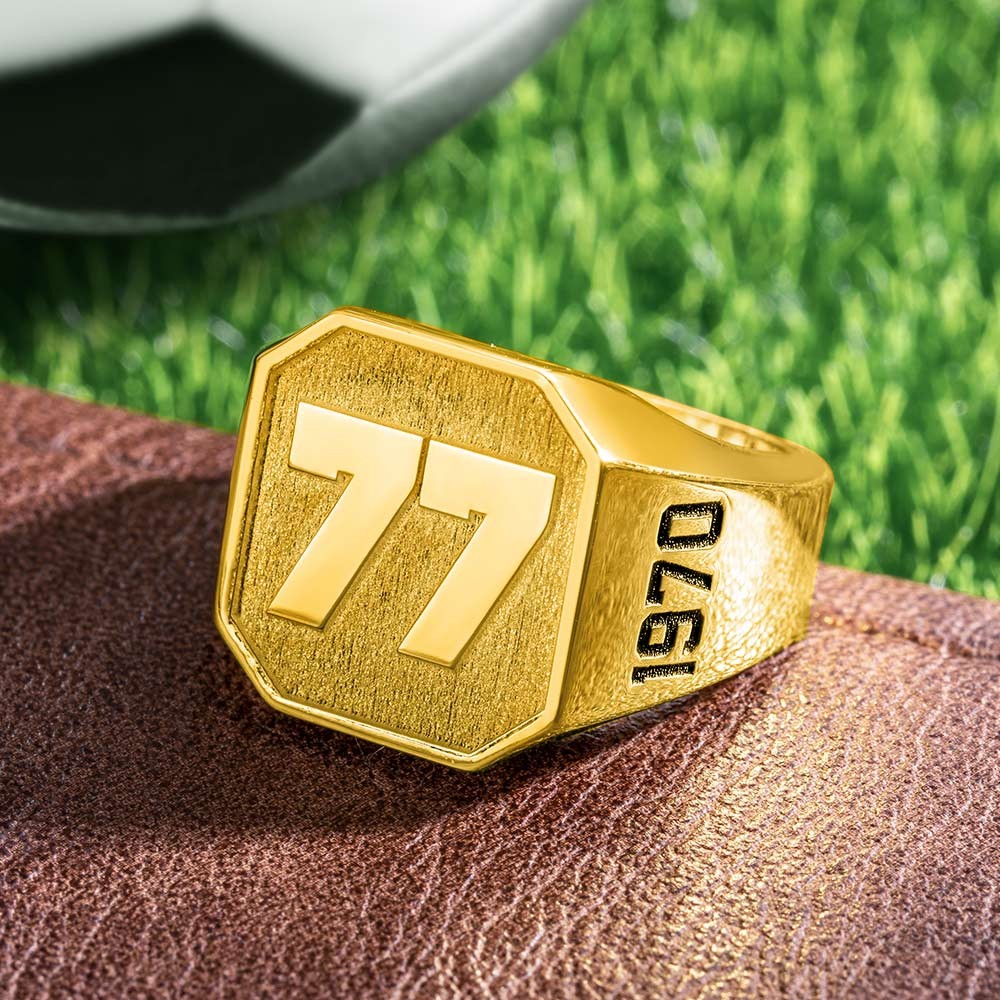 Engraved Number Signet Ring, Sterling Sliver 925, Sport Ring, Basketball Ring for Sports Enthusiasts