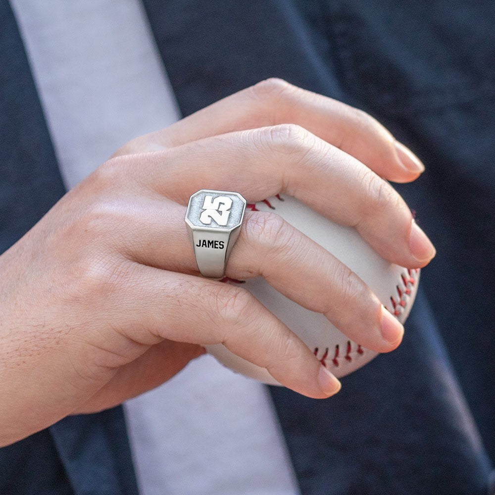 Engraved Number Signet Ring, Sterling Sliver 925, Sport Ring, Basketball Ring for Sports Enthusiasts