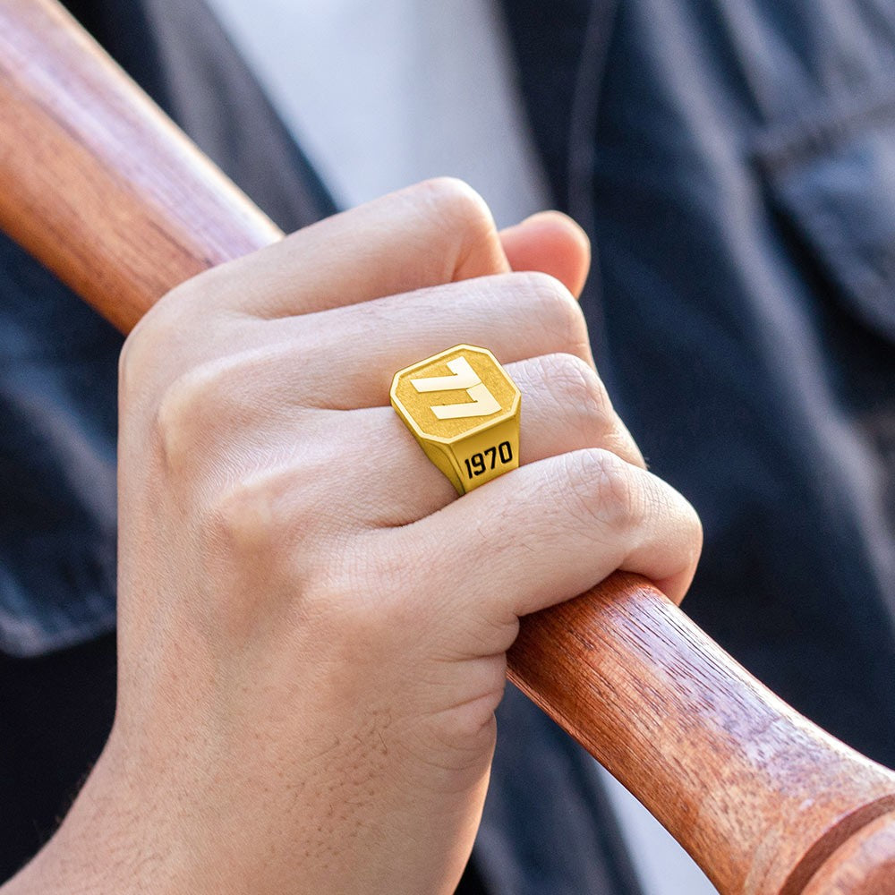 Engraved Number Signet Ring, Sterling Sliver 925, Sport Ring, Basketball Ring for Sports Enthusiasts