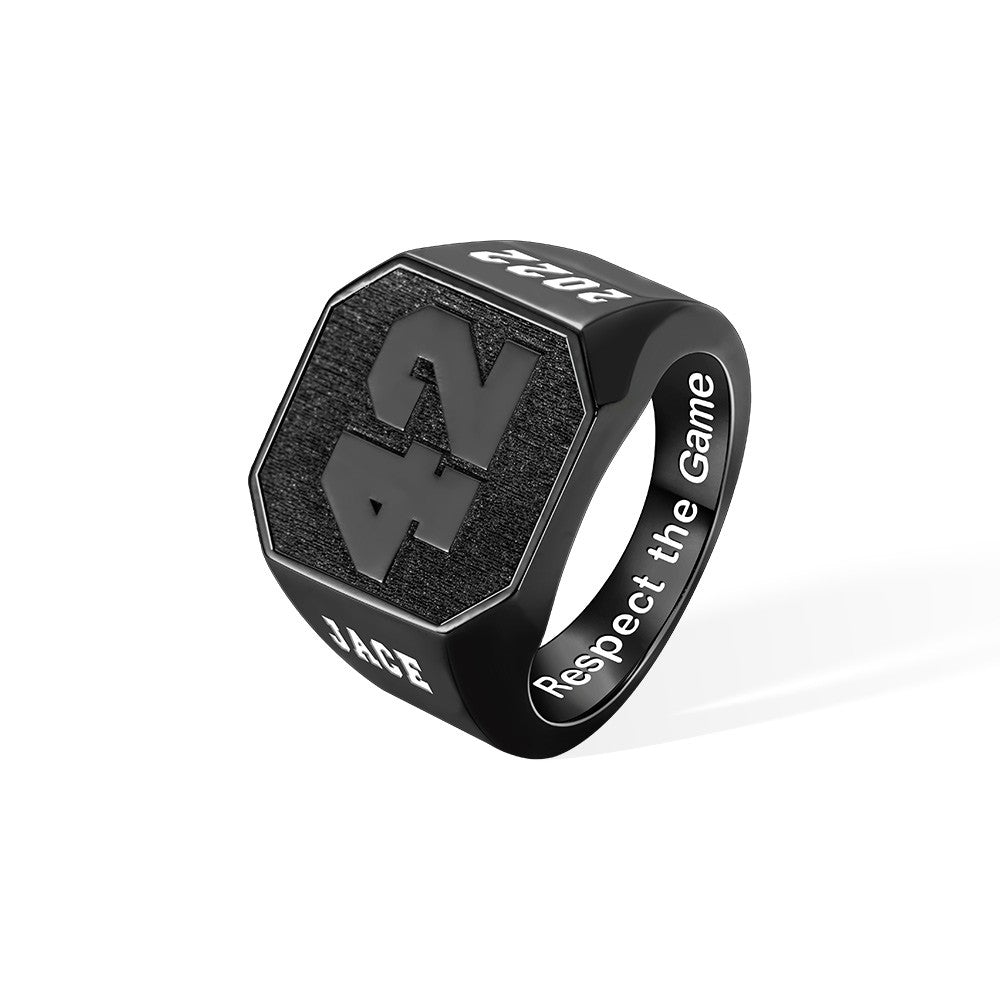 Engraved Number Signet Ring, Sterling Sliver 925, Sport Ring, Basketball Ring for Sports Enthusiasts