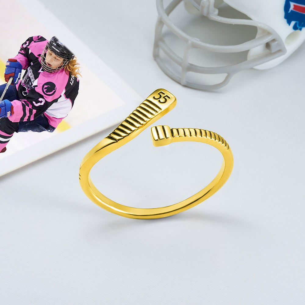 Sterling Silver Ice Hockey Ring, Personalized Name Number Hockey Stick Jewelry, Fantastic Gift for Hockey Mom Fans Team Players (NOT Advisable to List on Etsy)