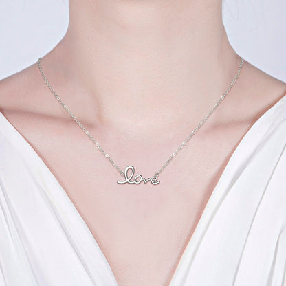 Dainty Sterling Silver 925 "Love" Word Pendant Necklace for Her