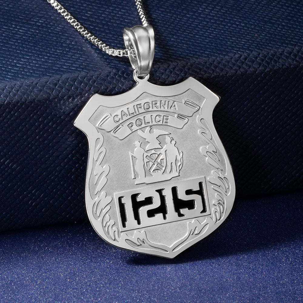 Customized Police Badge Necklace, Stainless Steel Necklace, Police Office Gifts/Father's Day Gift for Father/Men/Policemen/Kids