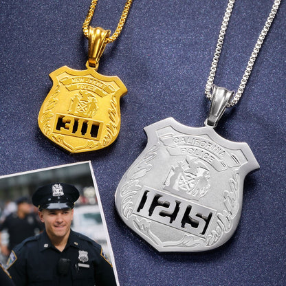 Customized Police Badge Necklace, Stainless Steel Necklace, Police Office Gifts/Father's Day Gift for Father/Men/Policemen/Kids