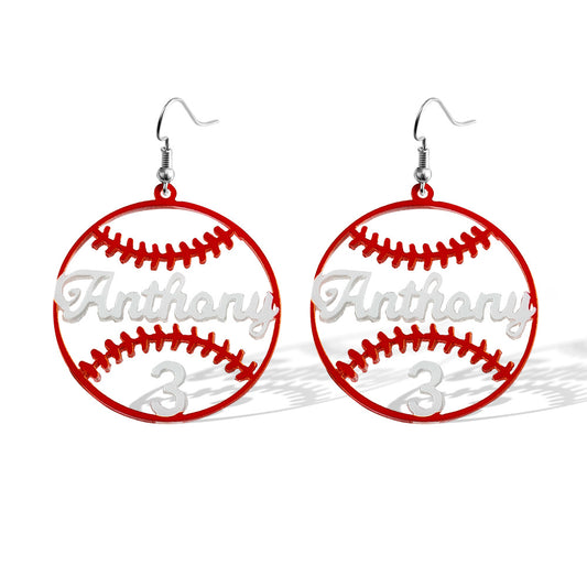 Custom Name Baseball Earrings with Number, Baseball Cheerleading Jewelry, Sport/Birthday/Mother's Day Gift for Baseball Mom/Daughter/Sister/Grandma