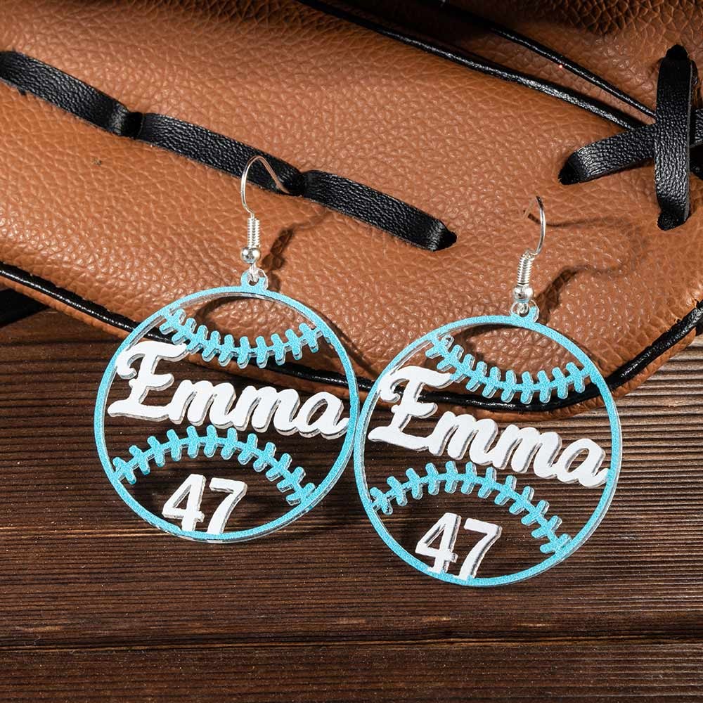 Custom Name Baseball Earrings with Number, Baseball Cheerleading Jewelry, Sport/Birthday/Mother's Day Gift for Baseball Mom/Daughter/Sister/Grandma