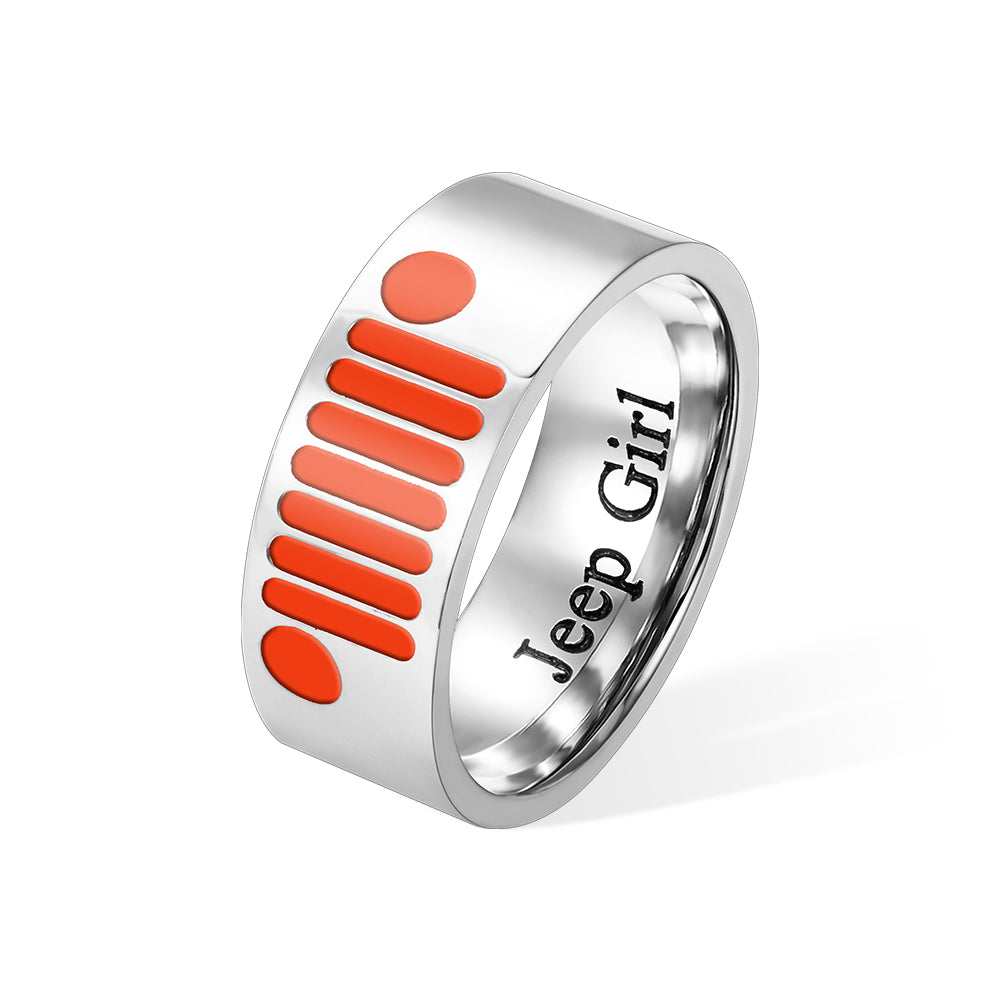 Custom Name Jeep Ring, Stainless Steel Unisex Ring with Jeep Grill and Headlights Pattern, Jewelry Gift for Jeep Girl/Jeep Guy/Jeep Lovers