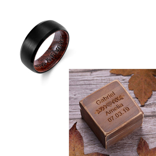 Engraved Black Ironwood Ring With Ring Box