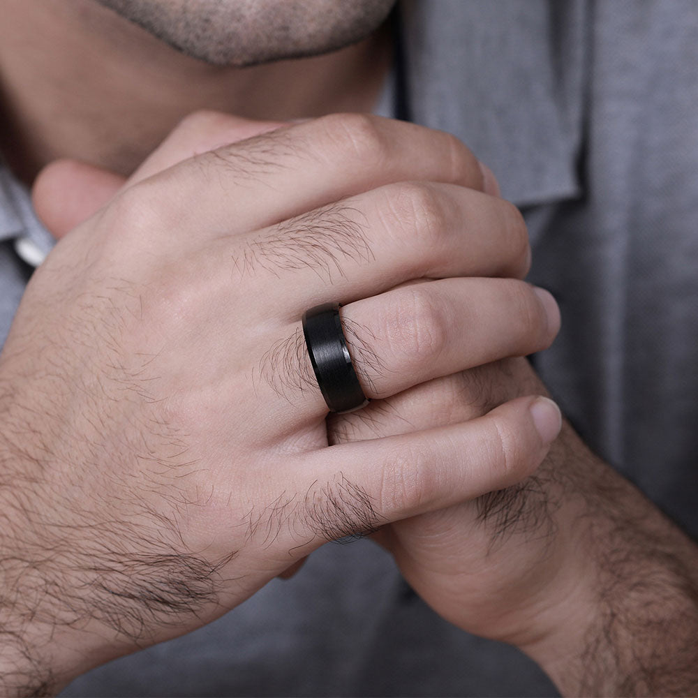 Engraved Black Ironwood Ring With Ring Box