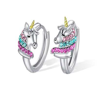 Unicorn Earrings with Zircon, Sterling Silver Prince/Princess Earrings, Gifts for Girls/Kids/Daughter/Sister