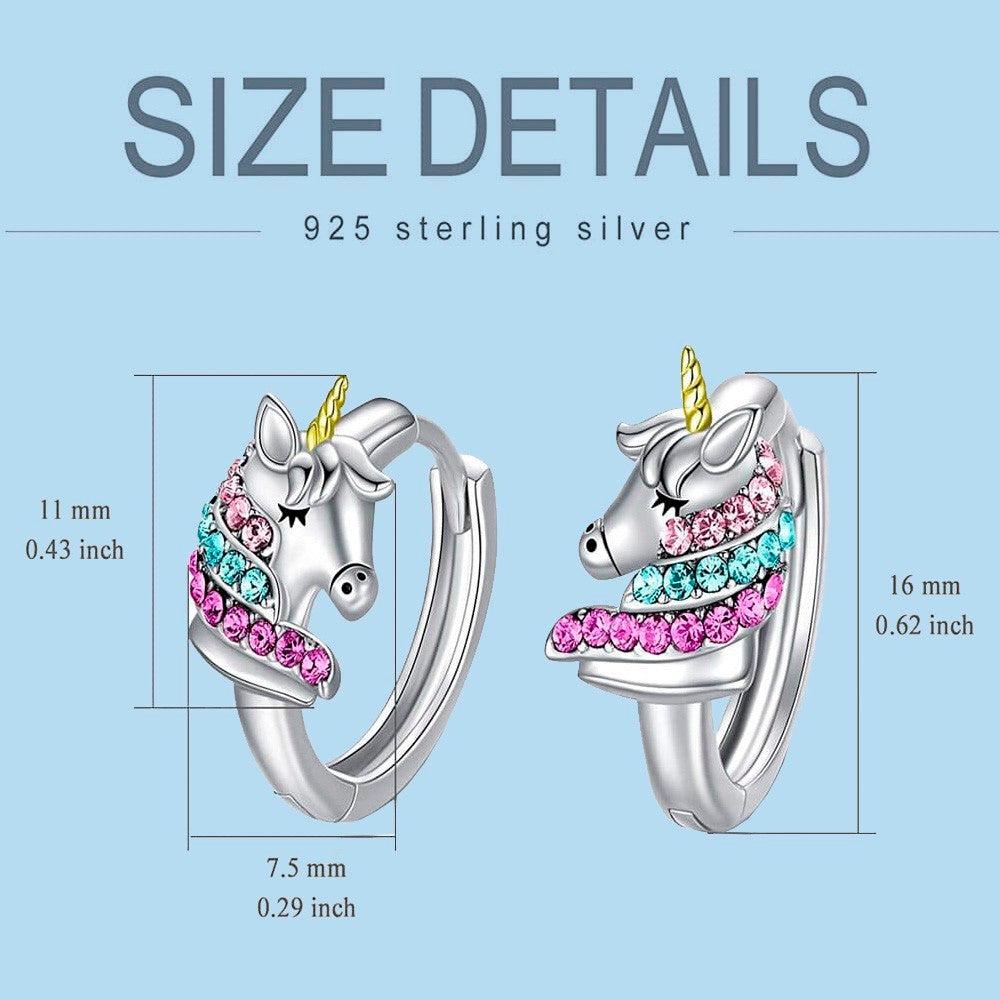 Unicorn Earrings with Zircon, Sterling Silver Prince/Princess Earrings, Gifts for Girls/Kids/Daughter/Sister